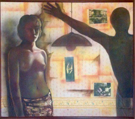 LA STANZA cm 130x 130 anno 2007 - carta da parati anni ‘50 e acrilici su tela